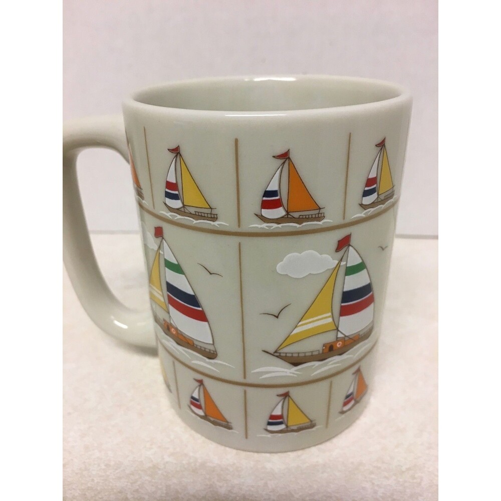 Otagiri Japan Porcelain Coffee Mug Nautical Sailboats - Picture 3 of 5